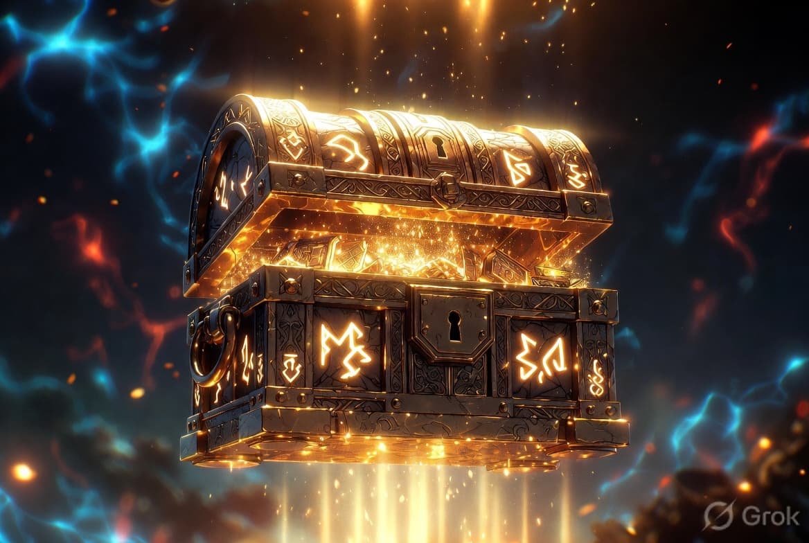 Ancient treasury chest radiating Aether light